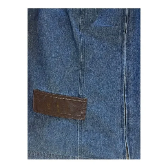 Graff Vintage Denim Vest w/ Leather Trim Collar & Pockets - Picture 6 of 11